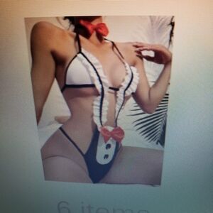 SHEIN Black and White Lingerie Set with Red Bow